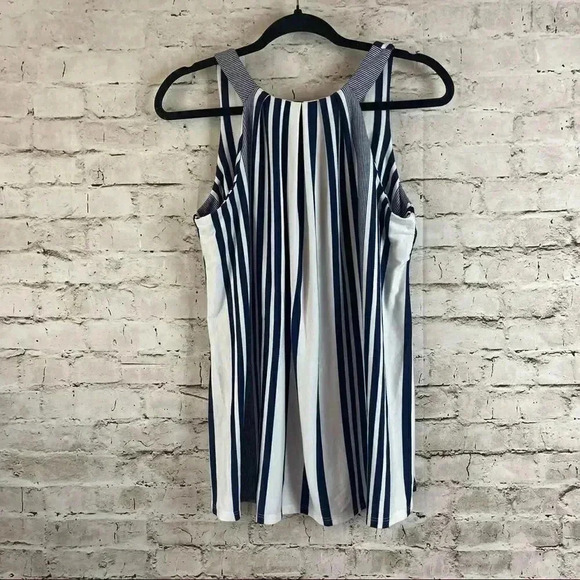 Anthropologie puella XS Navy Blue White Striped Swing Tank Top V Neck Stretch - Picture 5 of 6